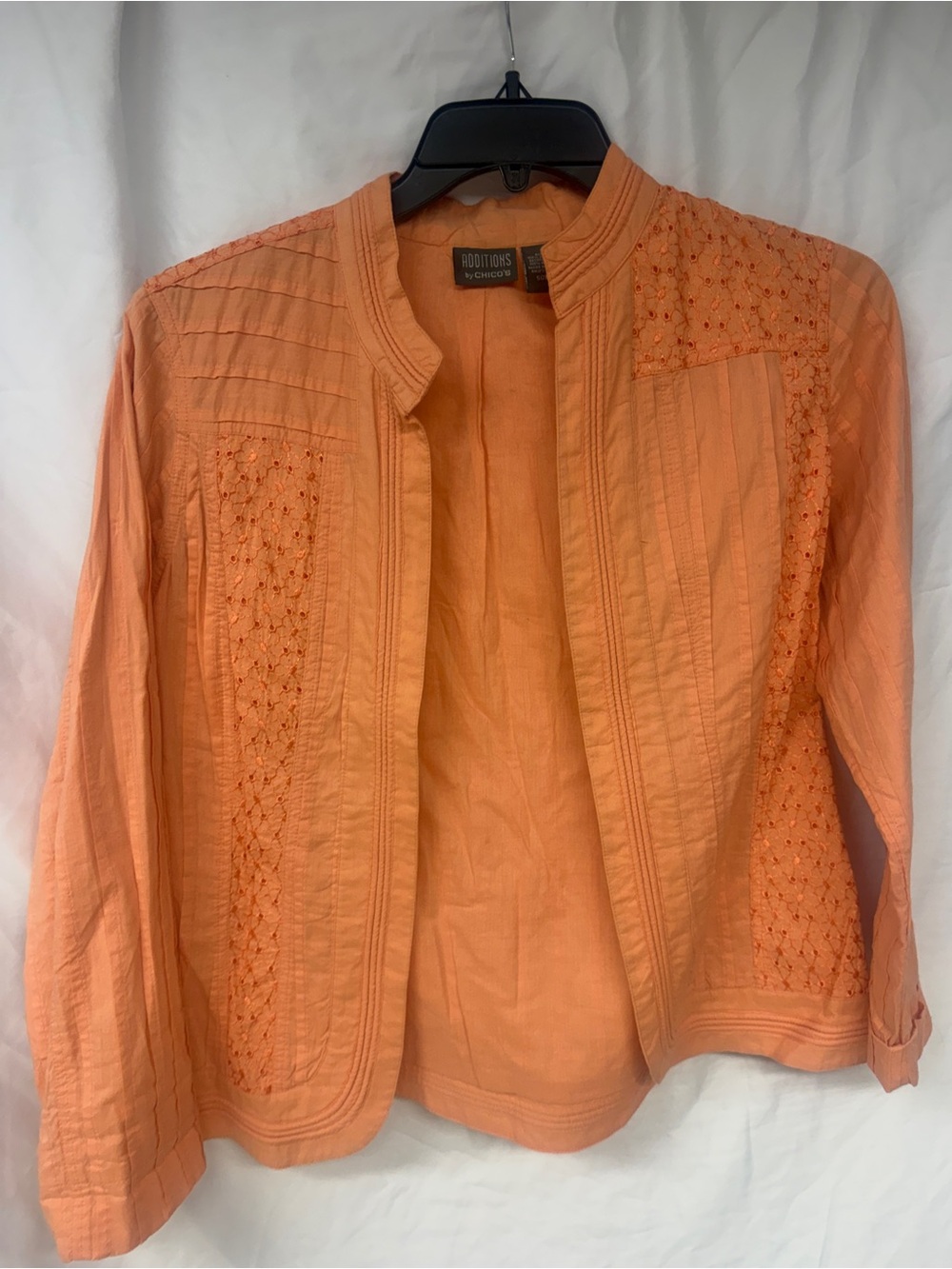 Chico's Coral Embroidered Open Jacket